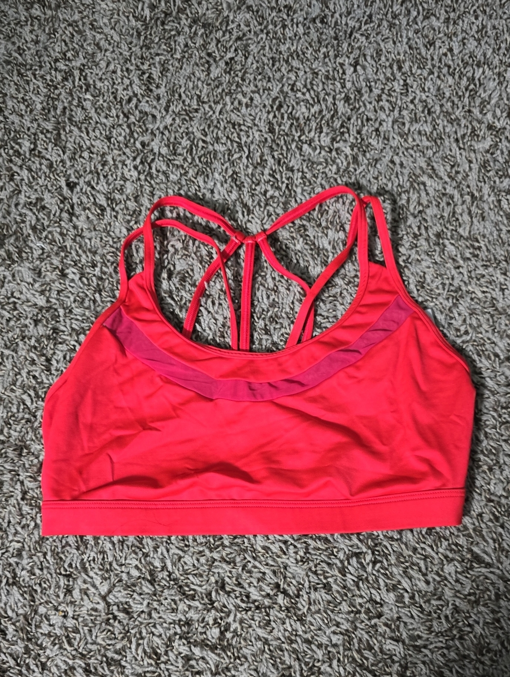 Women's Strappy Red Sports Bra with Decorative Back Detail